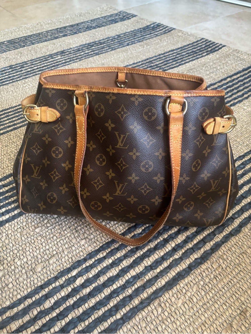 Louis Vuitton Monogram Canvas Brown Shoulder Bag with Tan Trim
